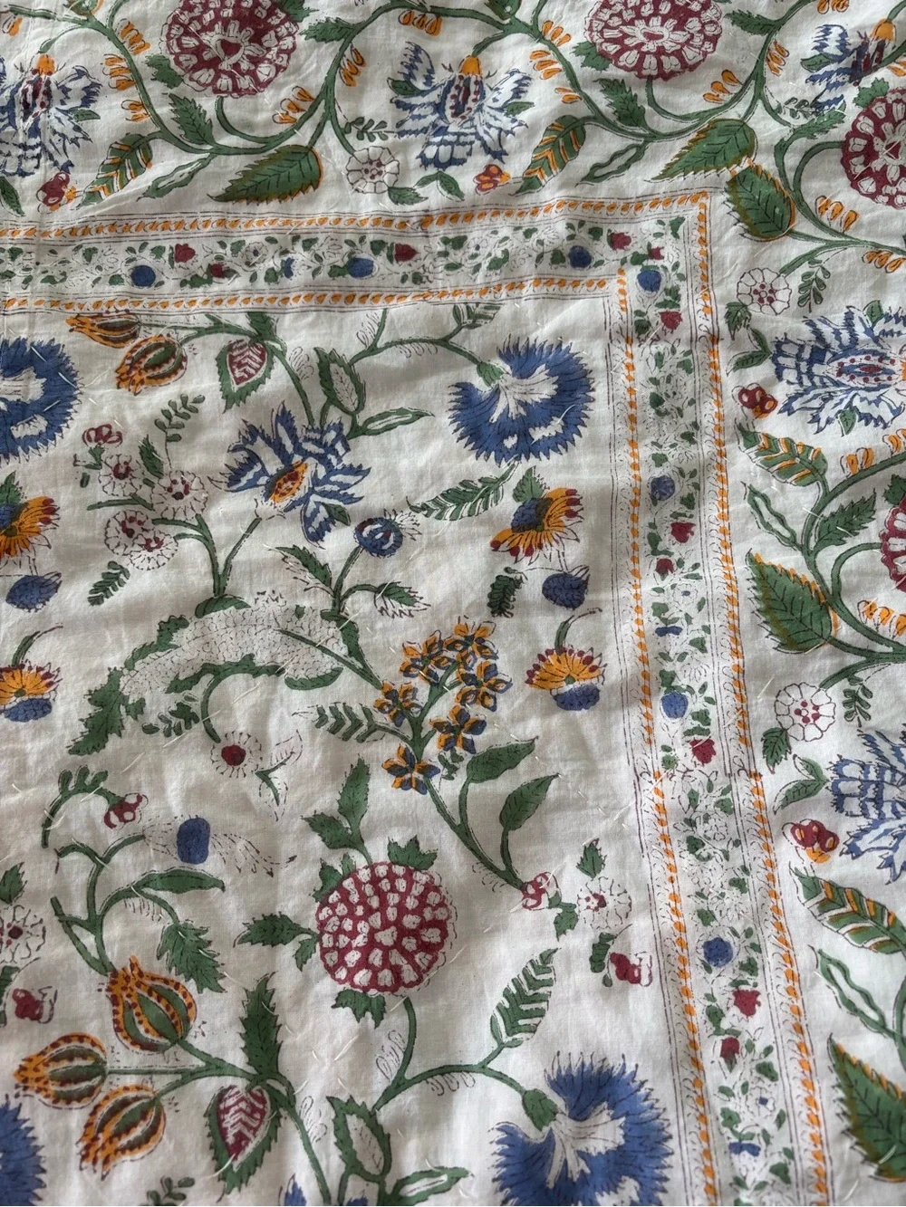 Anthropologie Style 100% Cotton Floral Block-Print King Quilt